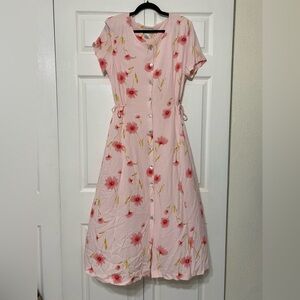 Coldwater Creek Floral Pink Button-Down Dress fully lining size XL